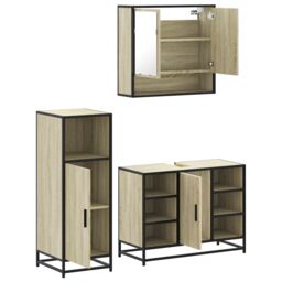 Berkfield Home 3 Piece Bathroom Furniture Set Sonoma Oak Engineered Wood in Brown - thumbnail 6