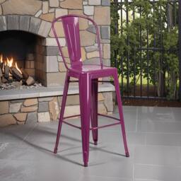 SPETLEK Set Of 4 24 inch Purple Bar Stools Galvanised Steel - Size: 0.6m2