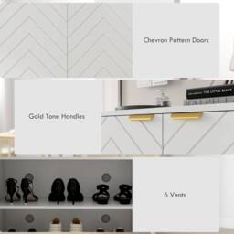 Wyld Haus White Chevron Shoe Cupboard with Shelf & Gold Accents 12 Pairs - thumbnail 6