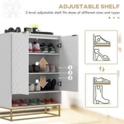 Wyld Haus White Chevron Shoe Cupboard with Shelf & Gold Accents 12 Pairs - thumbnail 5