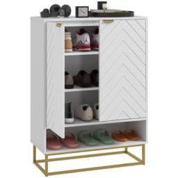 Wyld Haus White Chevron Shoe Cupboard with Shelf & Gold Accents 12 Pairs - thumbnail 2