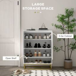 Wyld Haus White Chevron Shoe Cupboard with Shelf & Gold Accents 12 Pairs - thumbnail 4