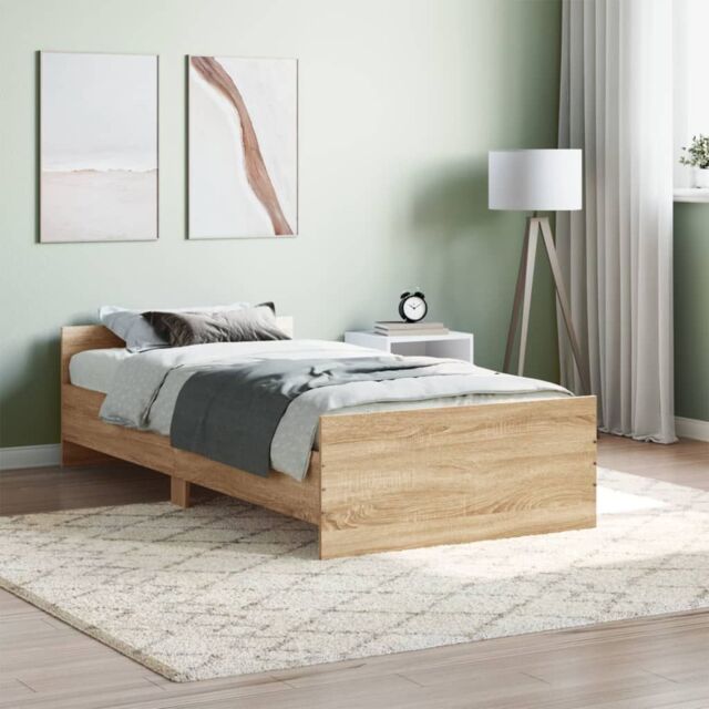 Berkfield Home Bed Frame Sonoma Oak 100x200 cm Engineered Wood in Brown - image 1