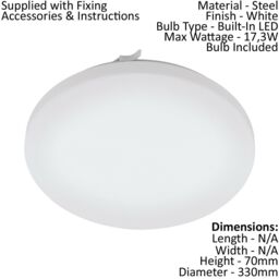 Loops Wall Flush Ceiling Light Colour White Shade White Plastic Bulb LED 17.3W Incl - thumbnail 2