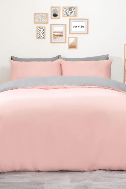 OHS Plain Dyed Reversible Duvet Cover Cover with Pillowcase Set in Light Pink - Size: King - image 1