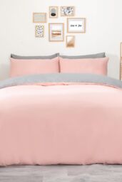 OHS Plain Dyed Reversible Duvet Cover Cover with Pillowcase Set in Light Pink - Size: King - thumbnail 1