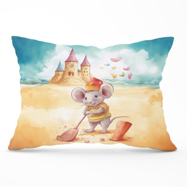 Warren Reed - Designer Mouse On A Beach Holiday Cushions in Yellow - Size: 45 cm x 45 cm - image 1