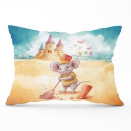 Warren Reed - Designer Mouse On A Beach Holiday Cushions in Yellow - Size: 45 cm x 45 cm - thumbnail 1