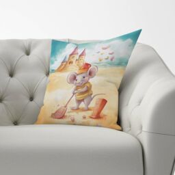 Warren Reed - Designer Mouse On A Beach Holiday Cushions in Yellow - Size: 45 cm x 45 cm - thumbnail 2