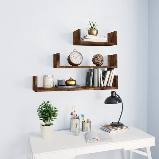 Berkfield Home Wall Display Shelves 3 pcs Smoked Oak Engineered Wood in Brown - image 1