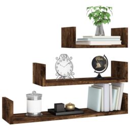 Berkfield Home Wall Display Shelves 3 pcs Smoked Oak Engineered Wood in Brown - thumbnail 5