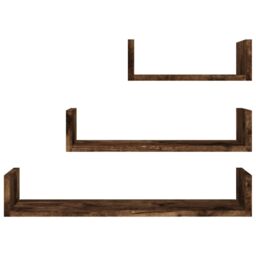 Berkfield Home Wall Display Shelves 3 pcs Smoked Oak Engineered Wood in Brown - thumbnail 3