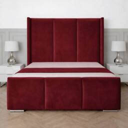 UK Bed Furniture Miami Wingback Upholstered Bed with 48 Inch Headboard Slatted Base in Maroon - Size: Super King - thumbnail 2