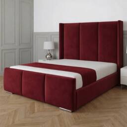 UK Bed Furniture Miami Wingback Upholstered Bed with 48 Inch Headboard Slatted Base in Maroon - Size: Super King - thumbnail 1