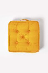 Homescapes Rajput Ribbed Cotton Floor Cushion in Bright Yellow - Size: 40 cm x 40 cm - thumbnail 3