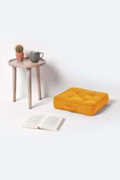 Homescapes Rajput Ribbed Cotton Floor Cushion in Bright Yellow - Size: 40 cm x 40 cm - thumbnail 2