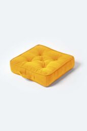 Homescapes Rajput Ribbed Cotton Floor Cushion in Bright Yellow - Size: 40 cm x 40 cm - thumbnail 1