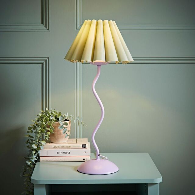 ValueLights Wiggle Sage Pleated Scallop Lamp Shade Pale Purple Metal Table Lamp & LED Bulb - image 1