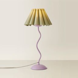 ValueLights Wiggle Sage Pleated Scallop Lamp Shade Pale Purple Metal Table Lamp & LED Bulb - thumbnail 6