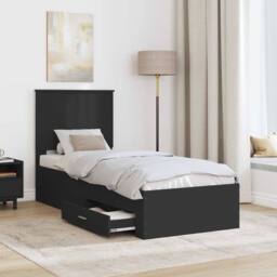 Berkfield Home Bed Frame Black & Silver 70 x 190 cm Engineered Wood - thumbnail 3