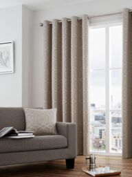 Curtina 'Camberwell' Modern Geo Design Jacquard Eyelet Curtains in Stone - Size: 117 cm width x 137 cm drop - thumbnail 3