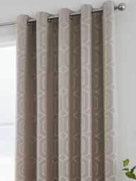 Curtina 'Camberwell' Modern Geo Design Jacquard Eyelet Curtains in Stone - Size: 117 cm width x 137 cm drop - thumbnail 2