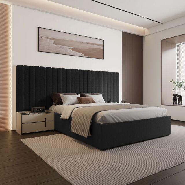 Modish Furnishing Inaya Black Velvet Wide Panel Headboard Ottoman Storage Bed King Size - image 1