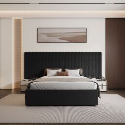 Modish Furnishing Inaya Black Velvet Wide Panel Headboard Ottoman Storage Bed King Size - thumbnail 3