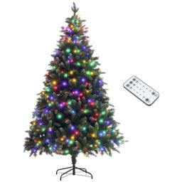 HOMCOM Artificial LED Christmas Tree with Metal Base, Hinged Branches in Green - Size: 7ft - thumbnail 2