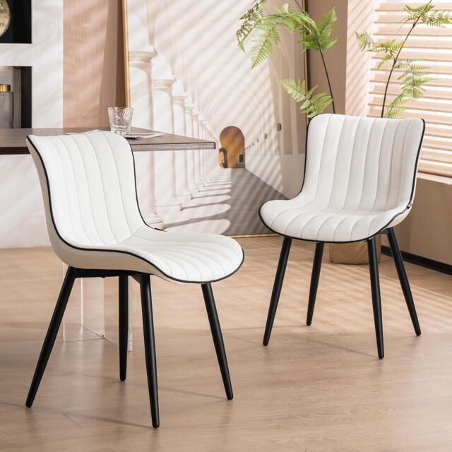Xample Set of 2 Dining Chairs Faux Leather Modern Padded Seat with Metal Legs, Office, or Cafe Seating in White - image 1