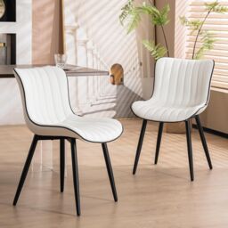 Xample Set of 2 Dining Chairs Faux Leather Modern Padded Seat with Metal Legs, Office, or Cafe Seating in White
