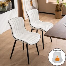 Xample Set of 2 Dining Chairs Faux Leather Modern Padded Seat with Metal Legs, Office, or Cafe Seating in White - thumbnail 4