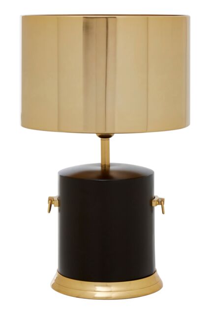 Orsina Luxe Gold Drum Shade Table Lamp, Black & Gold Modern Accent Light For Living Room Or Bedroom - image 1