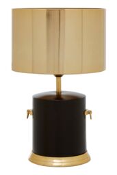 Orsina Luxe Gold Drum Shade Table Lamp, Black & Gold Modern Accent Light For Living Room Or Bedroom - thumbnail 1