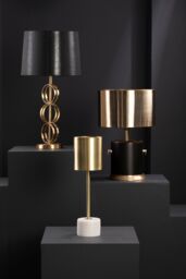 Orsina Luxe Gold Drum Shade Table Lamp, Black & Gold Modern Accent Light For Living Room Or Bedroom - thumbnail 2