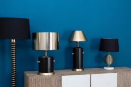 Orsina Luxe Gold Drum Shade Table Lamp, Black & Gold Modern Accent Light For Living Room Or Bedroom - thumbnail 5