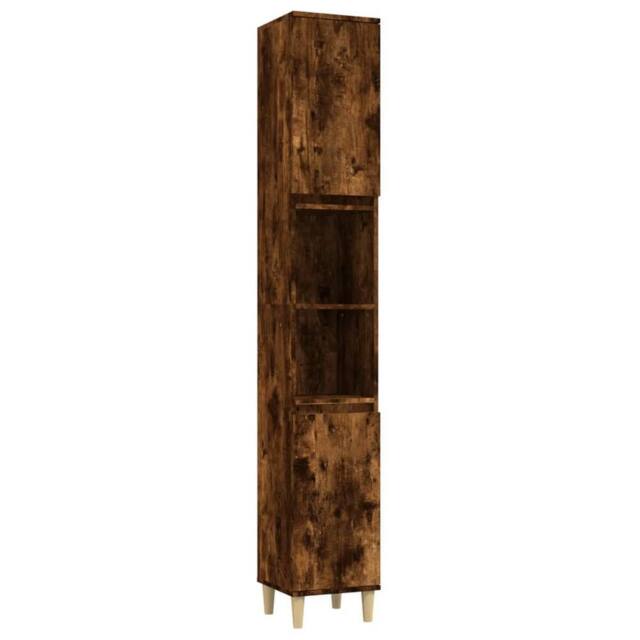 Berkfield Home Bathroom Cabinet Smoked Oak 30x30x190 cm Engineered Wood in Brown - Size: 30 x 30 x 190 cm - image 1