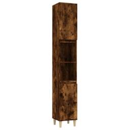Berkfield Home Bathroom Cabinet Smoked Oak 30x30x190 cm Engineered Wood in Brown - Size: 30 x 30 x 190 cm - thumbnail 1