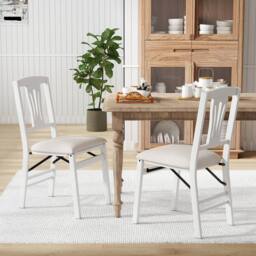 Gymax 2 Pack Folding Dining Chairs Upholstered Kitchen Chair Ergonomic in White - thumbnail 3