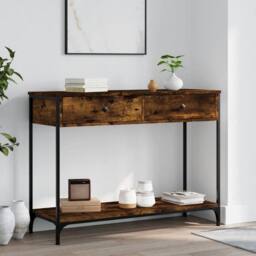 Berkfield Home Console Table Smoked Oak 100x34.5x75 cm Engineered Wood in Brown - thumbnail 2