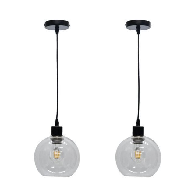 First Choice Lighting Set of 2 Barnum - Clear Glass Globe with Black Pendant Fittings - image 1