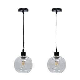 First Choice Lighting Set of 2 Barnum - Clear Glass Globe with Black Pendant Fittings - thumbnail 1