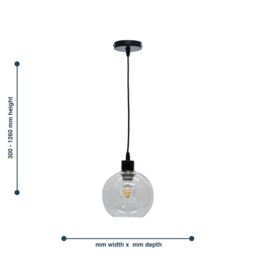 First Choice Lighting Set of 2 Barnum - Clear Glass Globe with Black Pendant Fittings - thumbnail 6