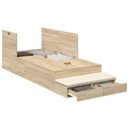 Berkfield Home Storage Bed Frame Sonoma oak Engineered wood 90 x 190 cm in Beige - thumbnail 2