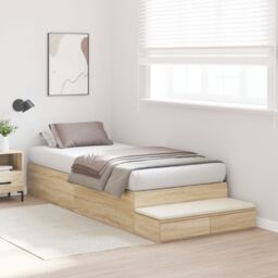 Berkfield Home Storage Bed Frame Sonoma oak Engineered wood 90 x 190 cm in Beige - thumbnail 5