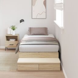 Berkfield Home Storage Bed Frame Sonoma oak Engineered wood 90 x 190 cm in Beige