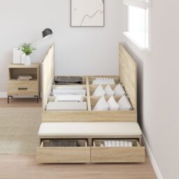 Berkfield Home Storage Bed Frame Sonoma oak Engineered wood 90 x 190 cm in Beige - thumbnail 4