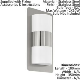 Loops 2 PACK IP44 Outdoor Wall Light Modern Stainless Steel 2x 10W E27 Porch Lamp in Metallics - thumbnail 2