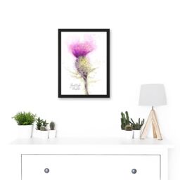 Artery8 Scottish Thistle Flower Head Watercolour Scotland A4 Artwork Framed Wall Art Print in Black - thumbnail 2