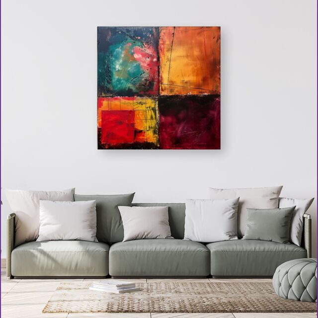 Warren Reed - Designer Quadrant Fusion: Colours In Conflict Canvas - Size: w40 inch x h40 inch - image 1